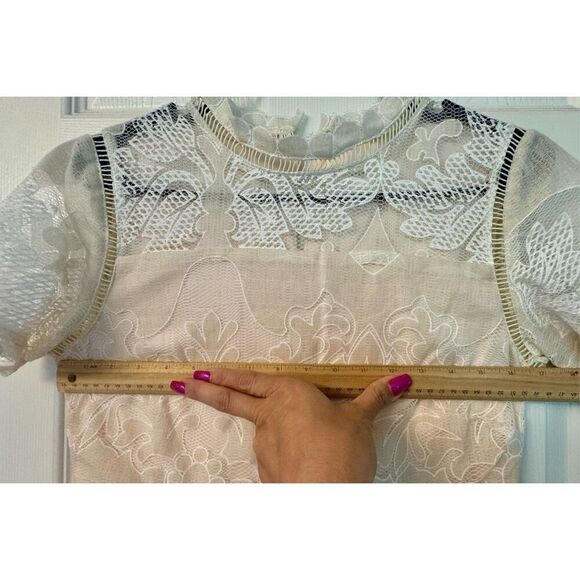 NWOT All:Row Cream Mock Neck Lace Midi Lined Dress Size Medium - Picture 10 of 11